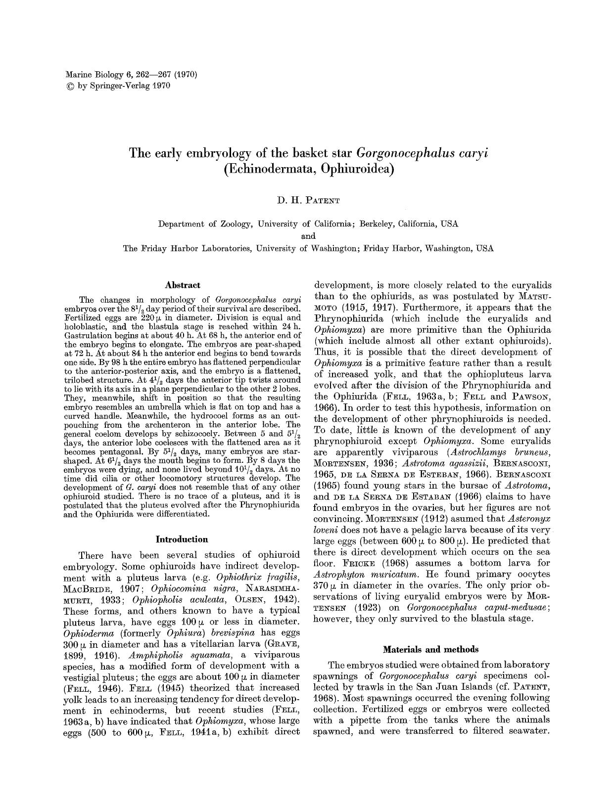 The early embryology of the basket star <Emphasis Type="Italic">Gorgonocephalus caryi<Emphasis> (Echinodermata, Ophiuroidea) by Unknown