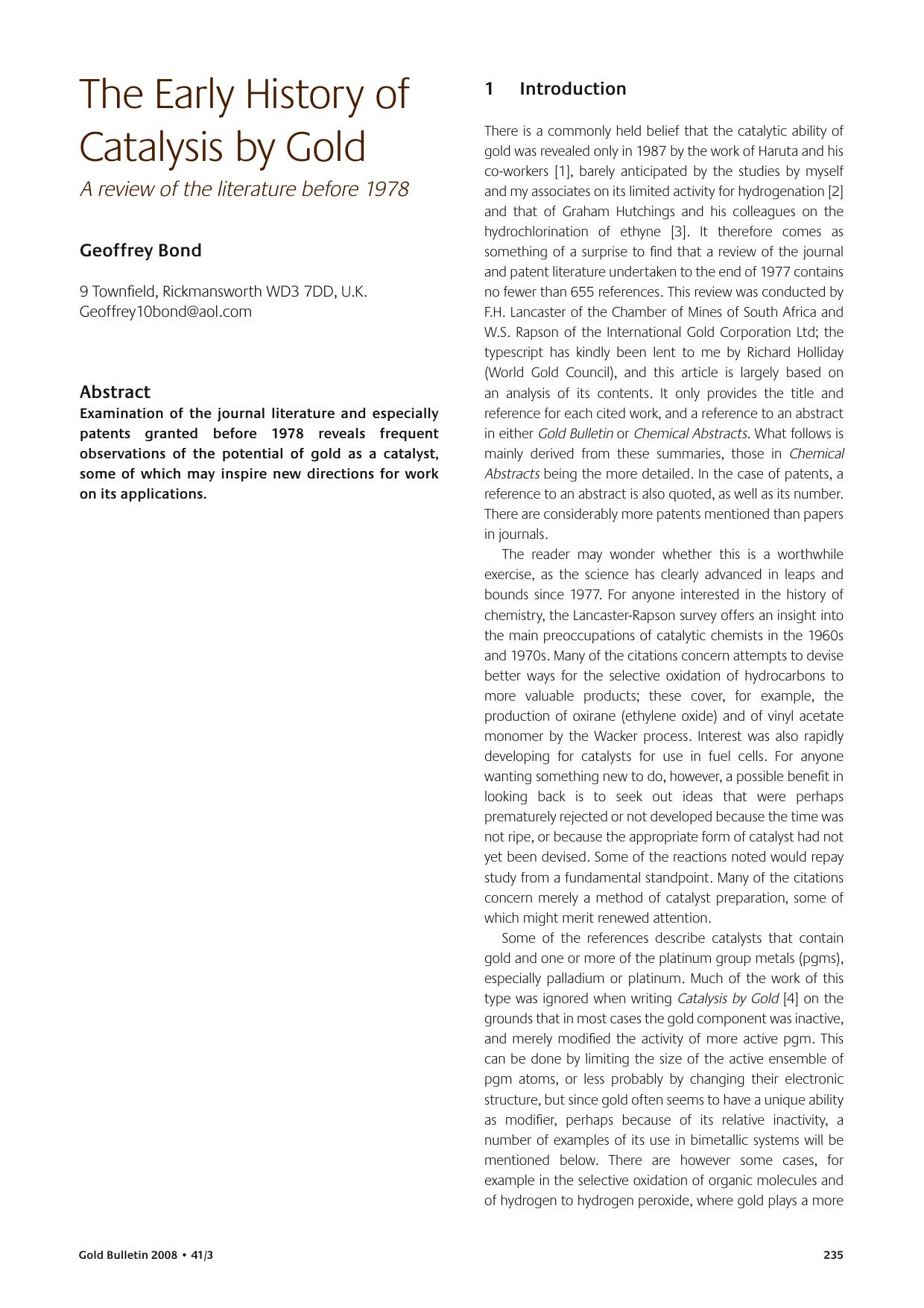 The early history of catalysis by gold by Unknown