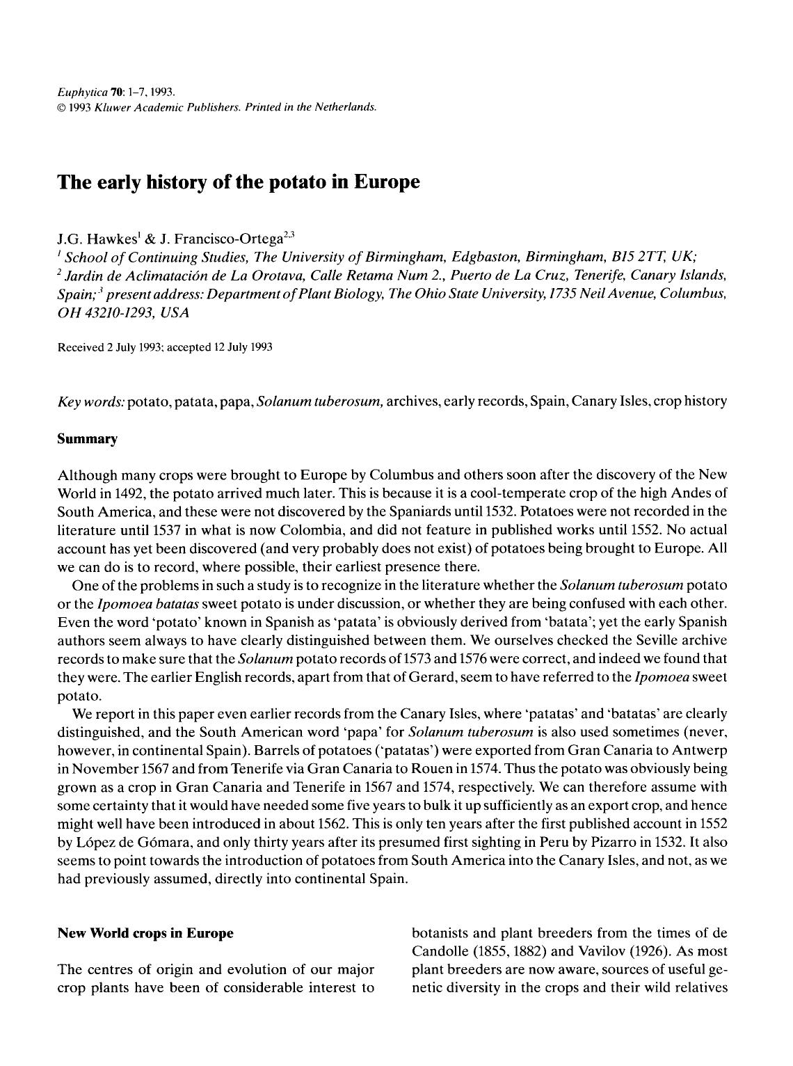 The early history of the potato in Europe by Unknown