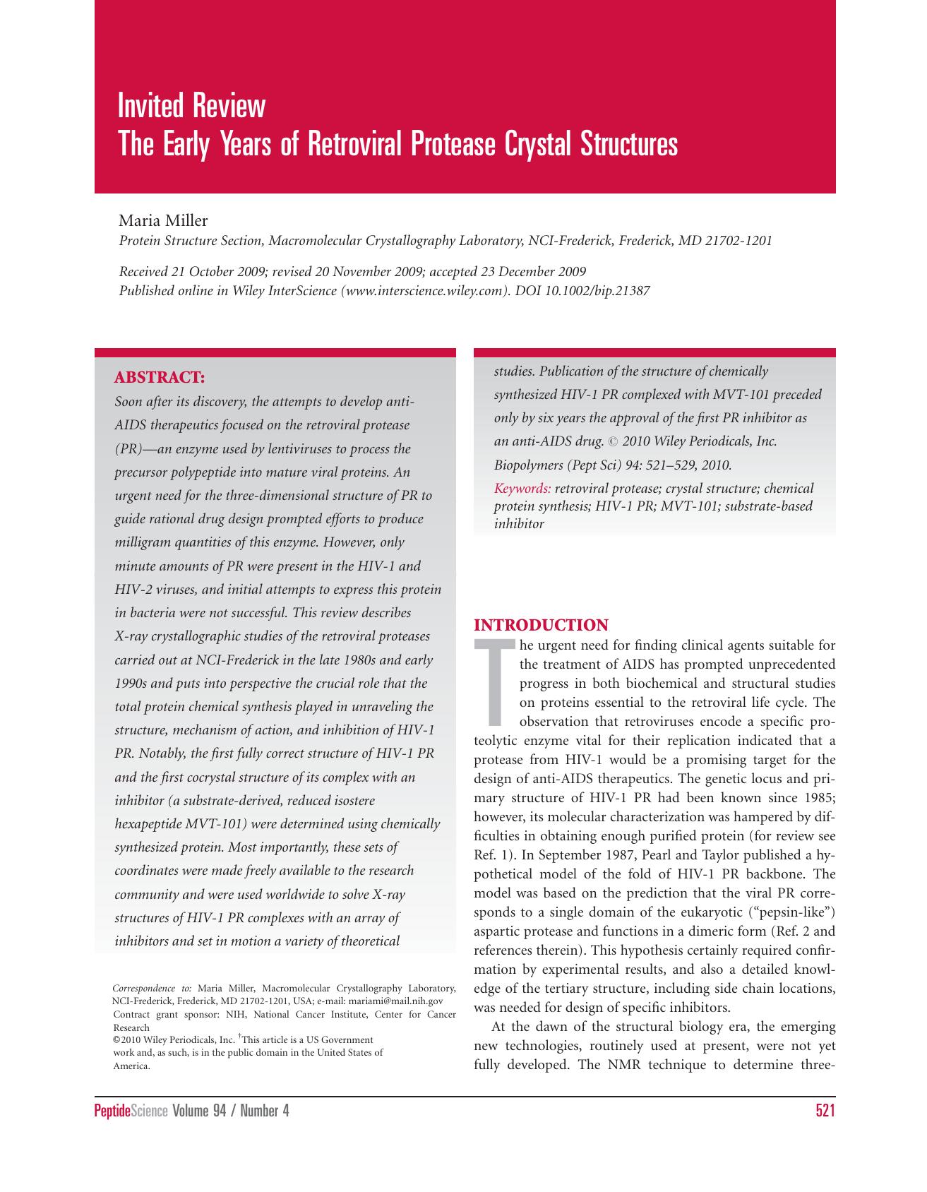 The early years of retroviral protease crystal structures by Unknown