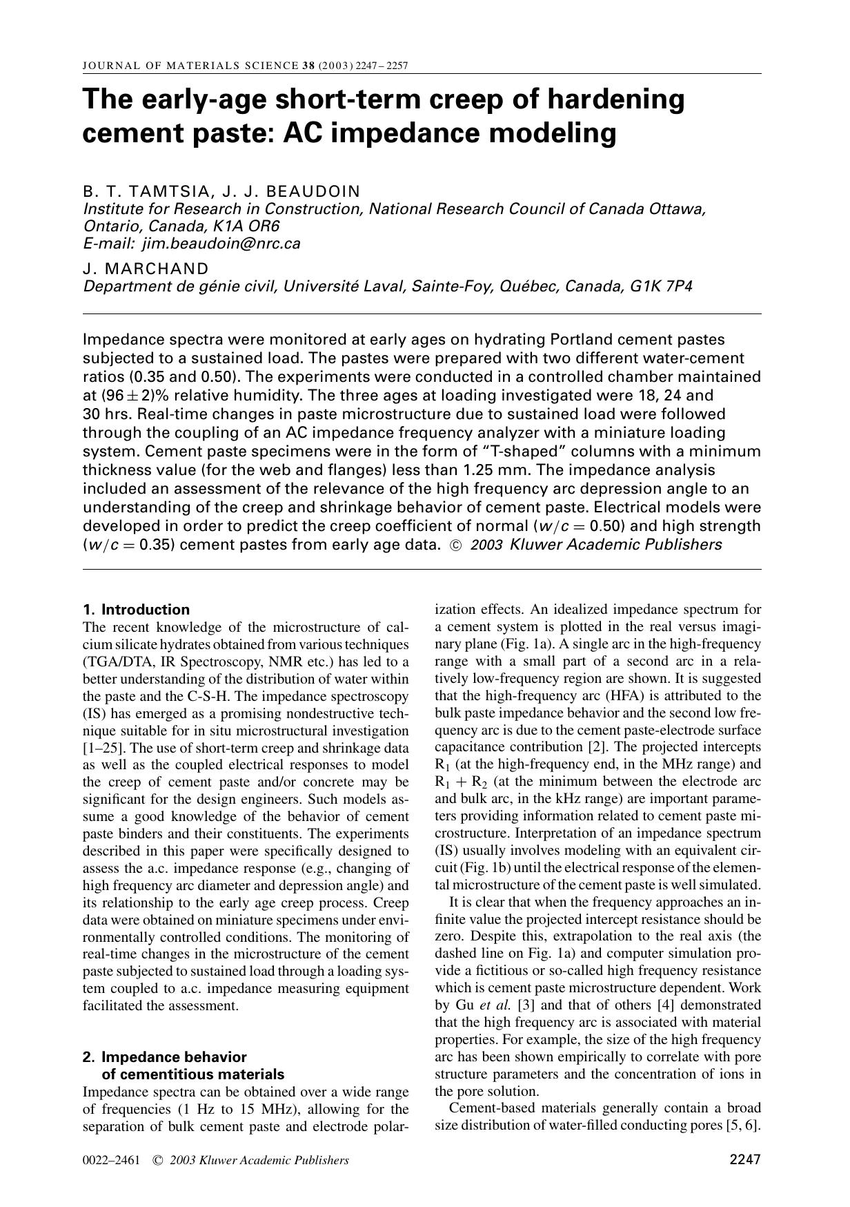 The early-age short-term creep of hardening cement paste: AC impedance modeling by Unknown