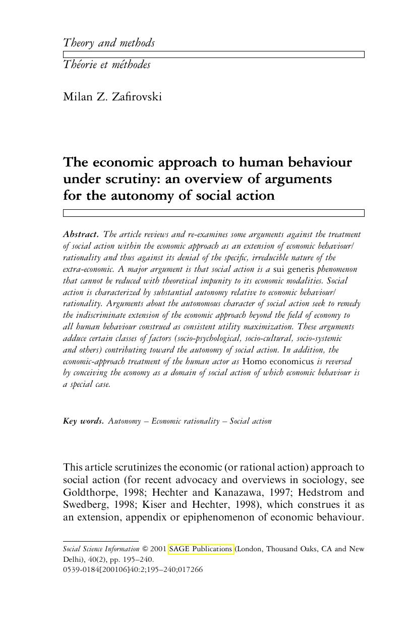 The economic approach to human behaviour by Unknown