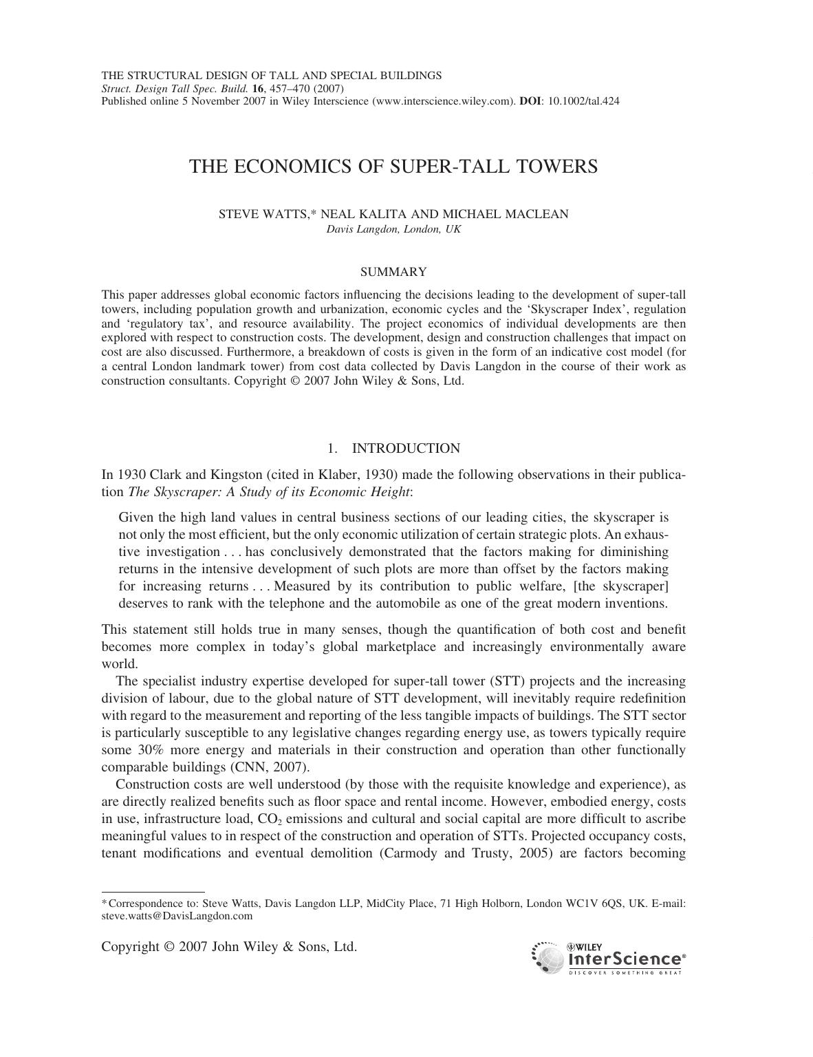The economics of super-tall towers by User