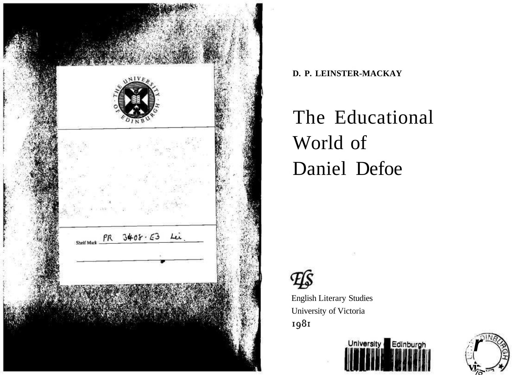 The educational world of Daniel Defoe by Donald P. Leinster-Mackay