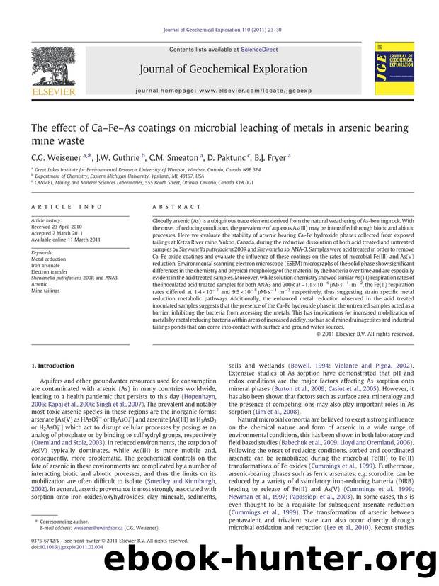 The effect of CaâFeâAs coatings on microbial leaching of metals in arsenic bearing mine waste by C.G. Weisener & J.W. Guthrie & C.M. Smeaton & D. Paktunc & B.J. Fryer