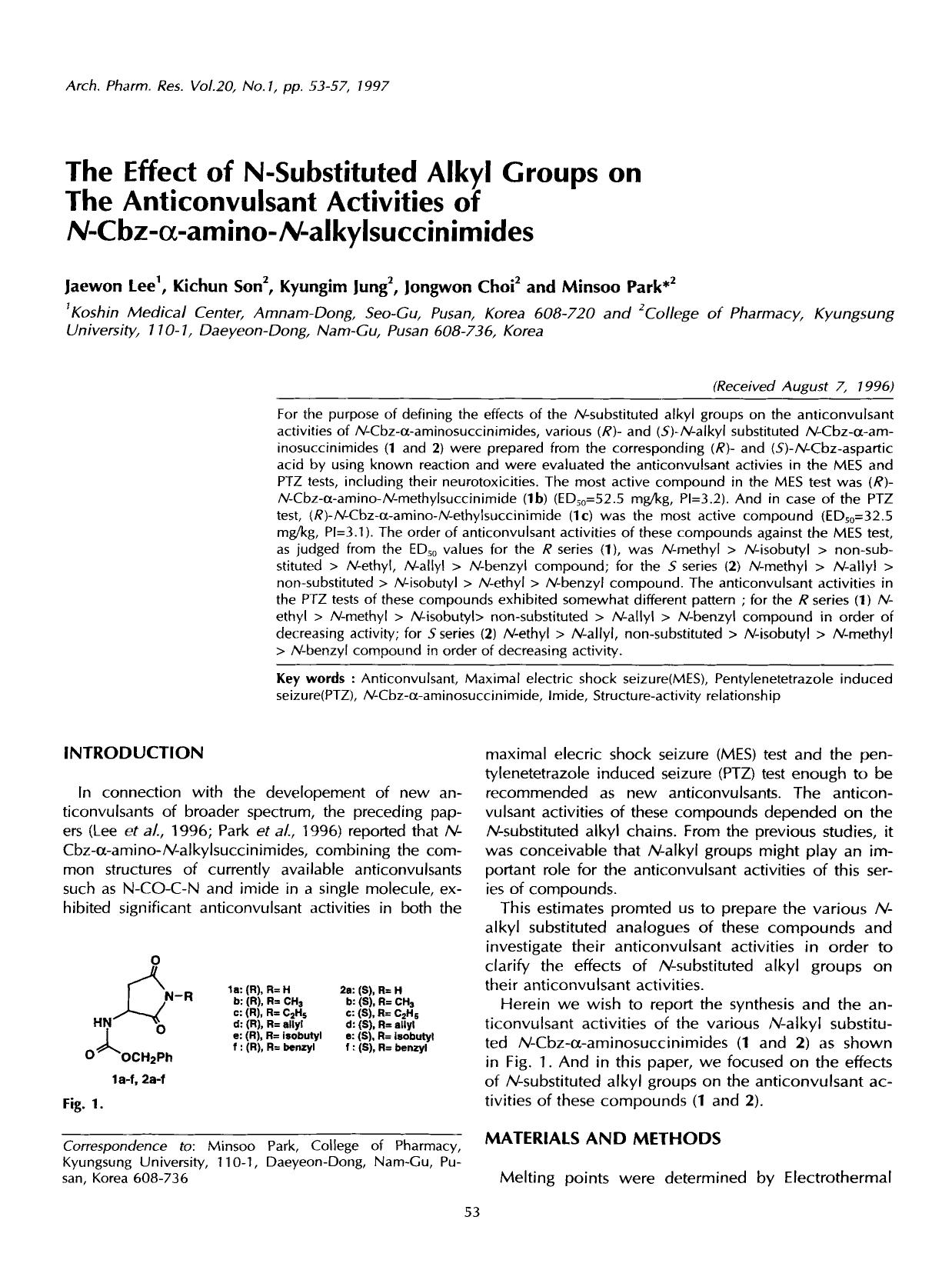 The effect of N-substituted alkyl groups on the anticonvulsant activities of <Emphasis Type="Italic">N <Emphasis>-Cbz-&#x03B1;-amino- <Emphasis Type="Italic">N <Emphasis>-alkylsuccinimides by Unknown