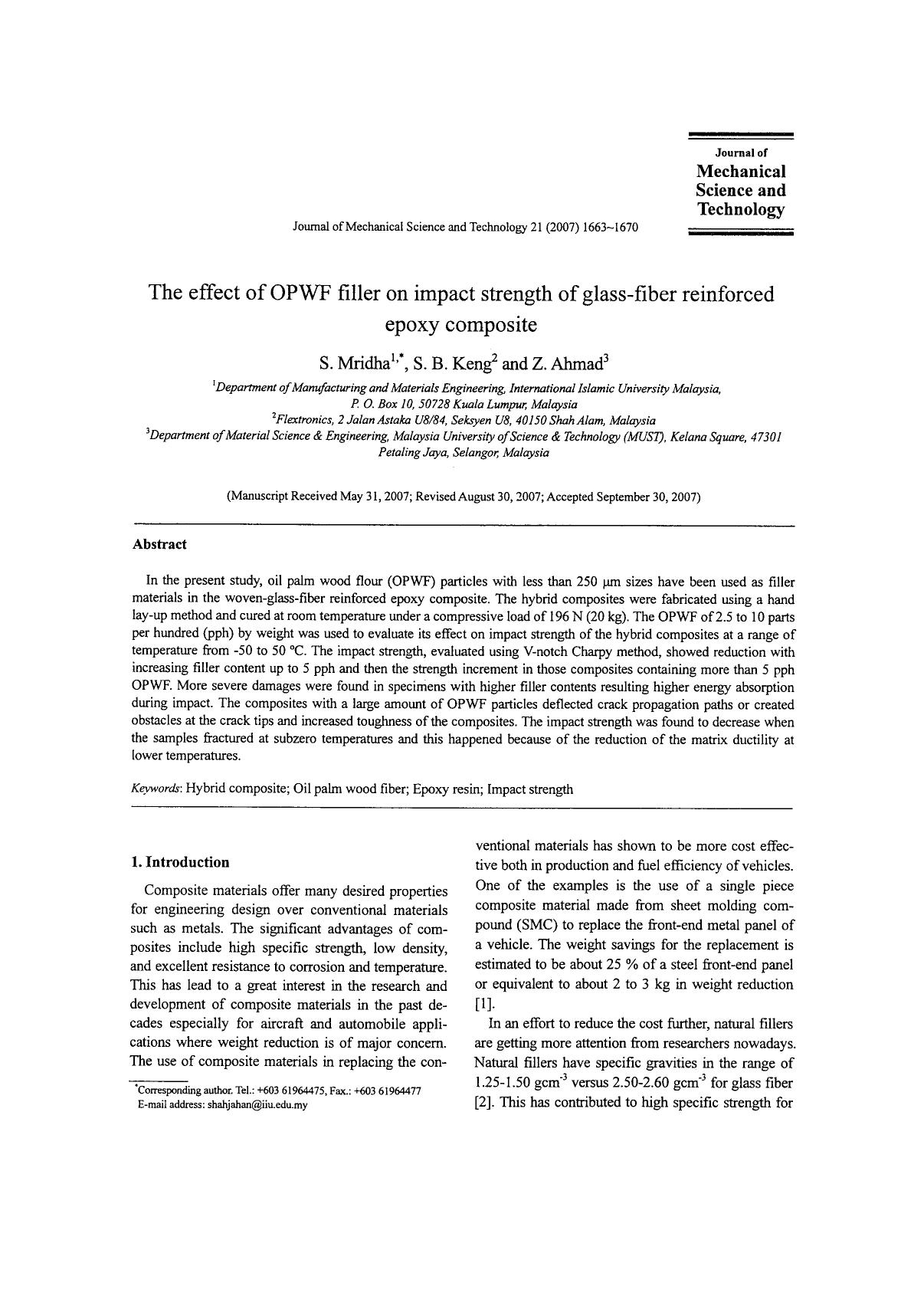 The effect of OPWF filler on impact strength of glass-fiber reinforced epoxy composite by Unknown