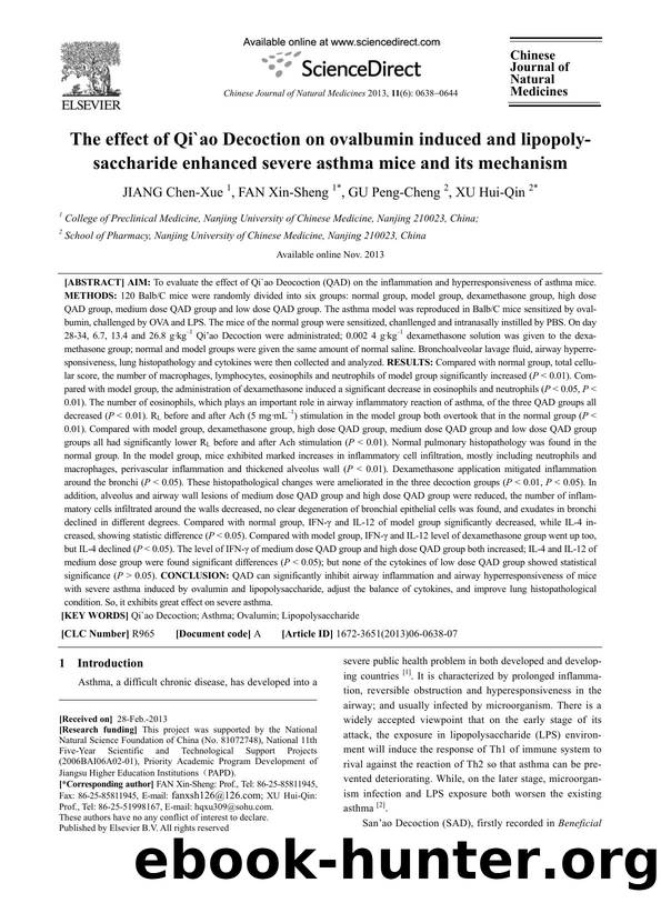 The effect of Qi'ao Decoction on ovalbumin induced and lipopolysaccharide enhanced severe asthma mice and its mechanism by Chen-Xue JIANG & Xin-Sheng FAN & Peng-Cheng GU & Hui-Qin XU