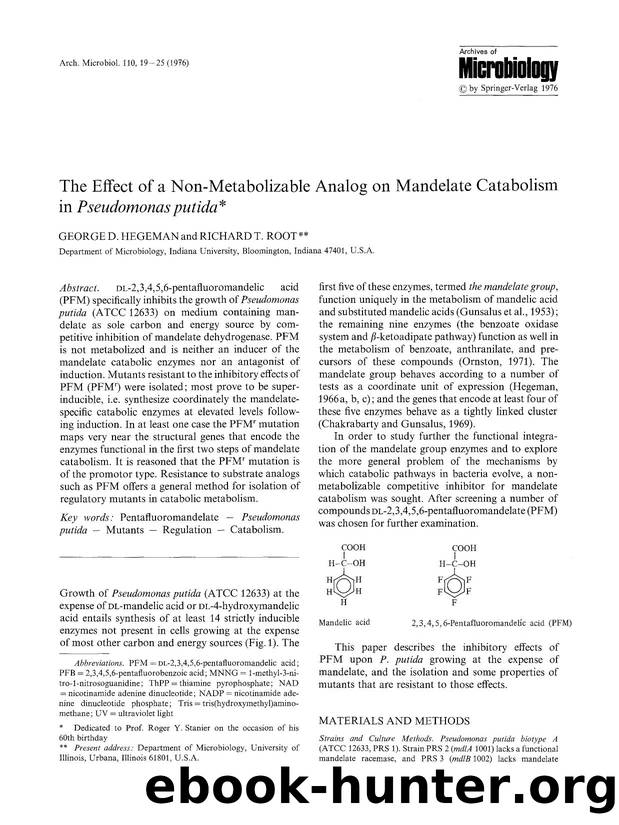 The effect of a non-metabolizable analog on mandelate catabolism in <Emphasis Type="Italic">Pseudomonas putida<Emphasis> by Unknown