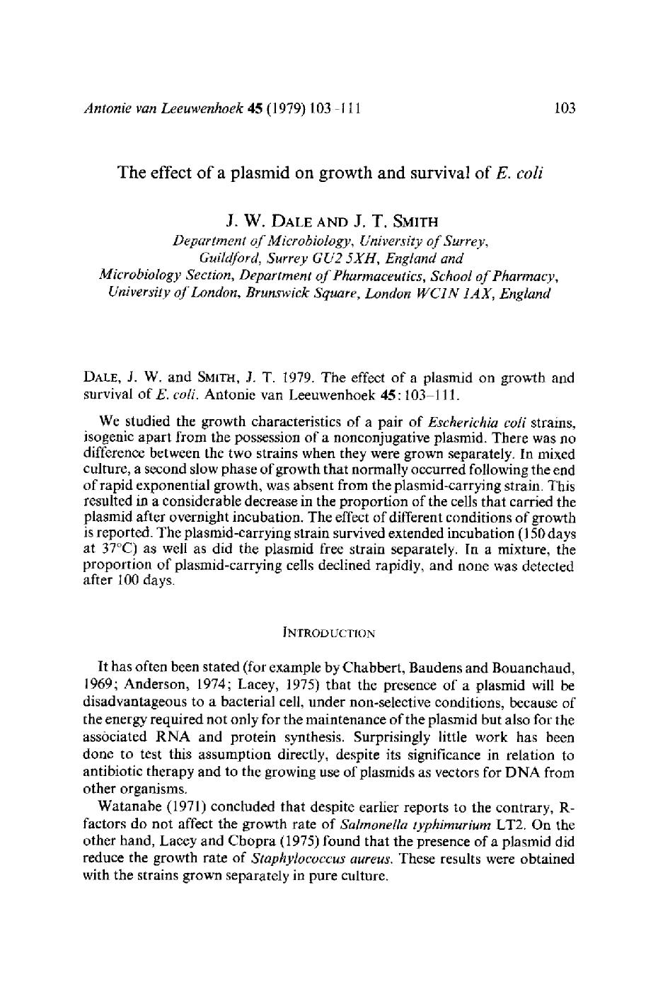 The effect of a plasmid on growth and survival of <Emphasis Type="Italic">E. coli<Emphasis> by Unknown