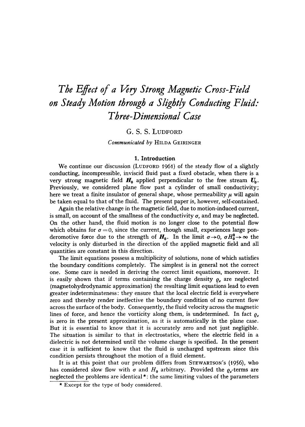 The effect of a very strong magnetic cross-field on steady motion through a slightly conducting fluid: Three-dimensional case by Unknown