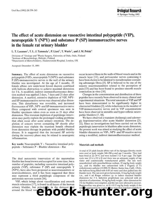 The effect of acute distension on vasoactive intestinal polypeptide (VIP), neuropeptide Y (NPY) and substance P (SP) immunoreactive nerves in the female rat urinary bladder by Unknown