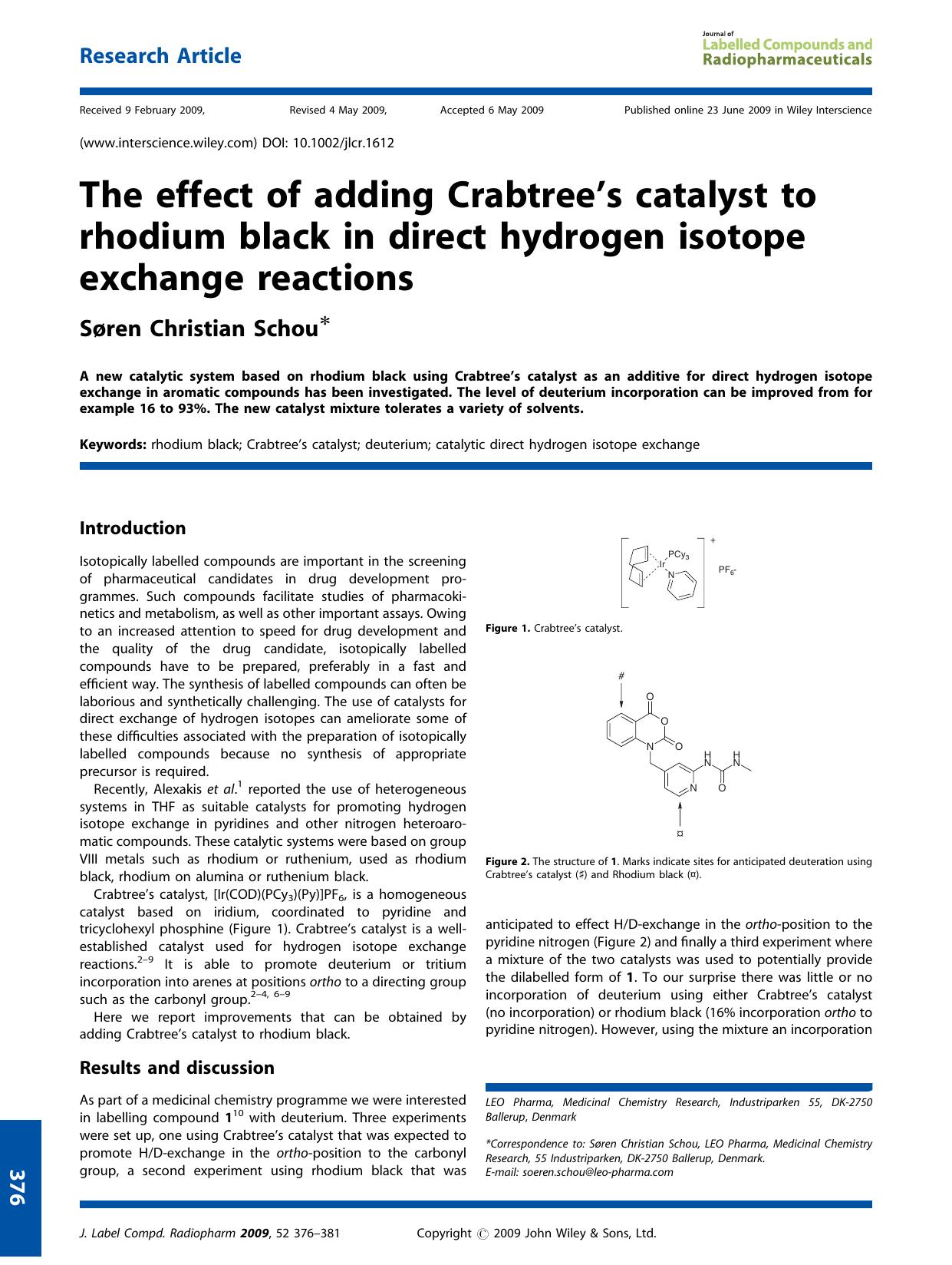 The effect of adding Crabtree's catalyst to rhodium black in direct hydrogen isotope exchange reactions by Unknown