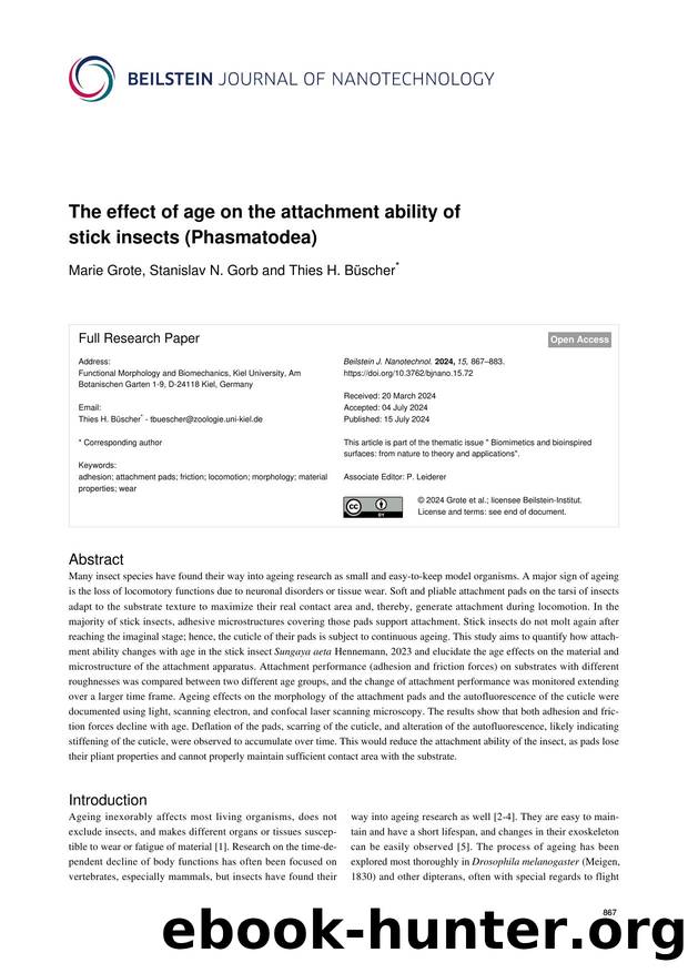 The effect of age on the attachment ability of stick insects (Phasmatodea) by Marie Grote Stanislav N. Gorb Thies H. Büscher
