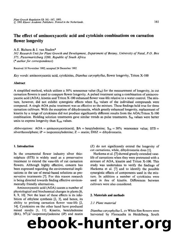 The effect of aminooxyacetic acid and cytokinin combinations on carnation flower longevity by Unknown