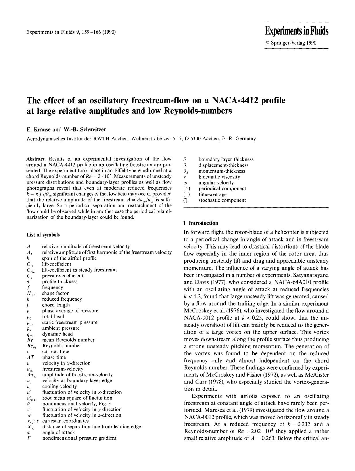 The effect of an oscillatory freestream-flow on a NACA-4412 profile at large relative amplitudes and low Reynolds-numbers by Unknown