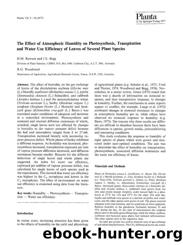 The effect of atmospheric humidity on photosynthesis, transpiration and water use efficiency of leaves of several plant species by Unknown