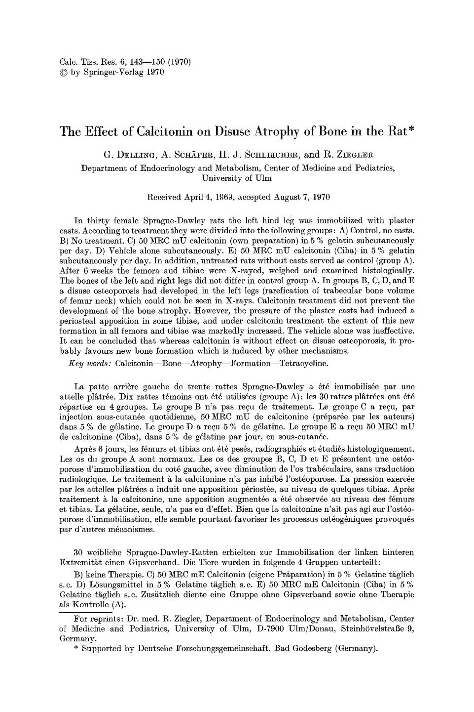 The effect of calcitonin on disuse atrophy of bone in the rat by Unknown