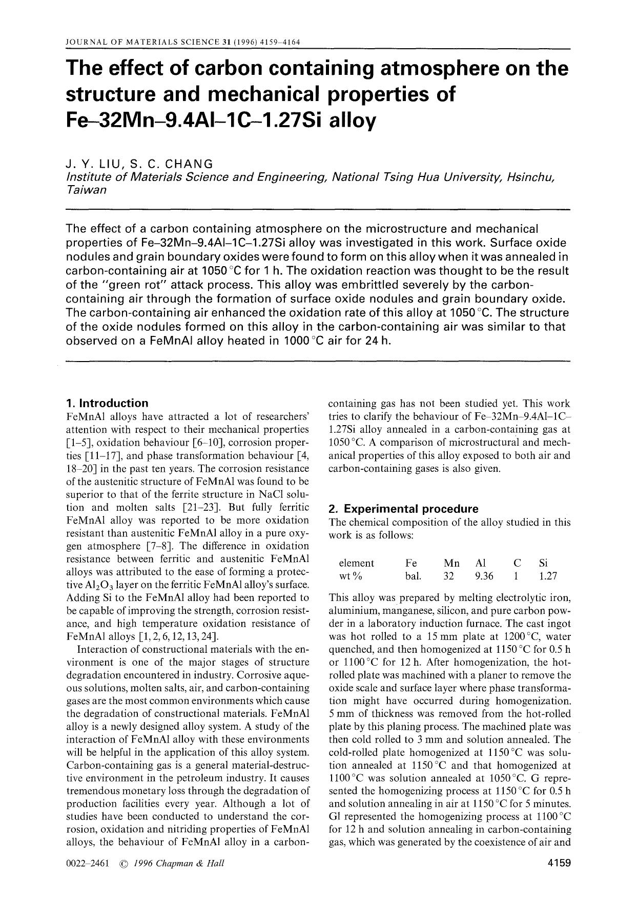 The effect of carbon containing atmosphere on the structure and mechanical properties of Fe-32Mn-9.4Al-1C-1.27Si alloy by Unknown