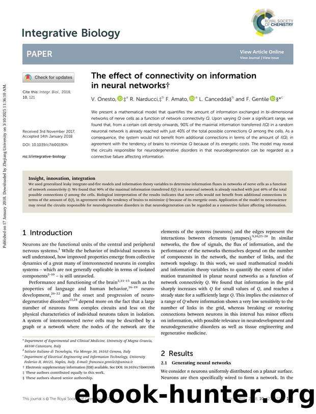 The effect of connectivity on information in neural networks by V. Onesto & R. Narducci & F. Amato & L. Cancedda & F. Gentile