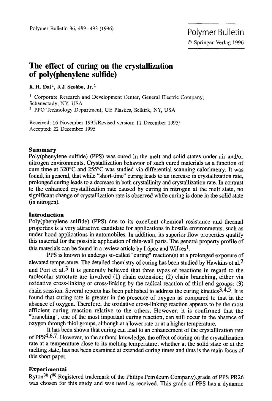 The effect of curing on the crystallization of poly(phenylene sulfide) by Unknown