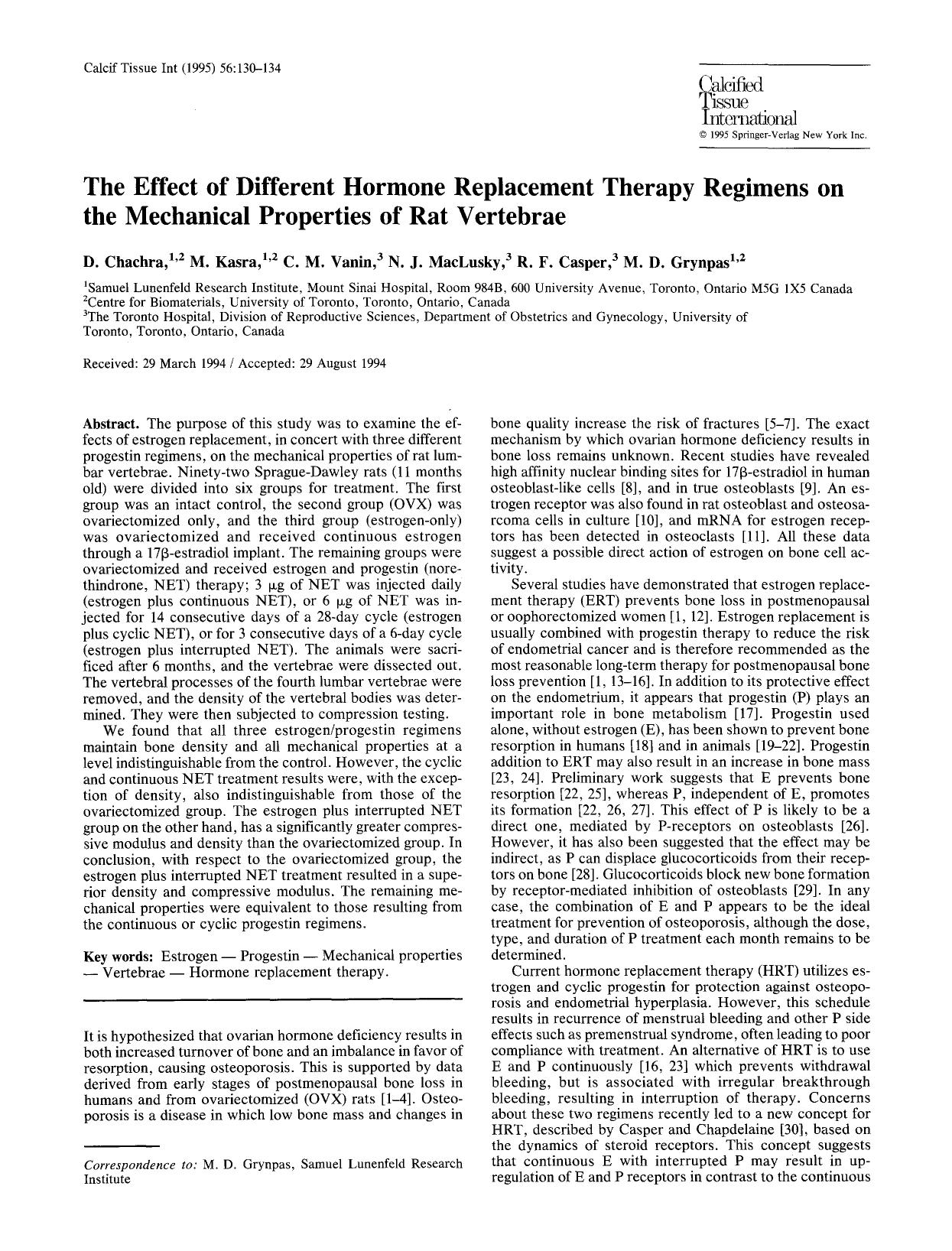The effect of different hormone replacement therapy regimens on the mechanical properties of rat vertebrae by Unknown