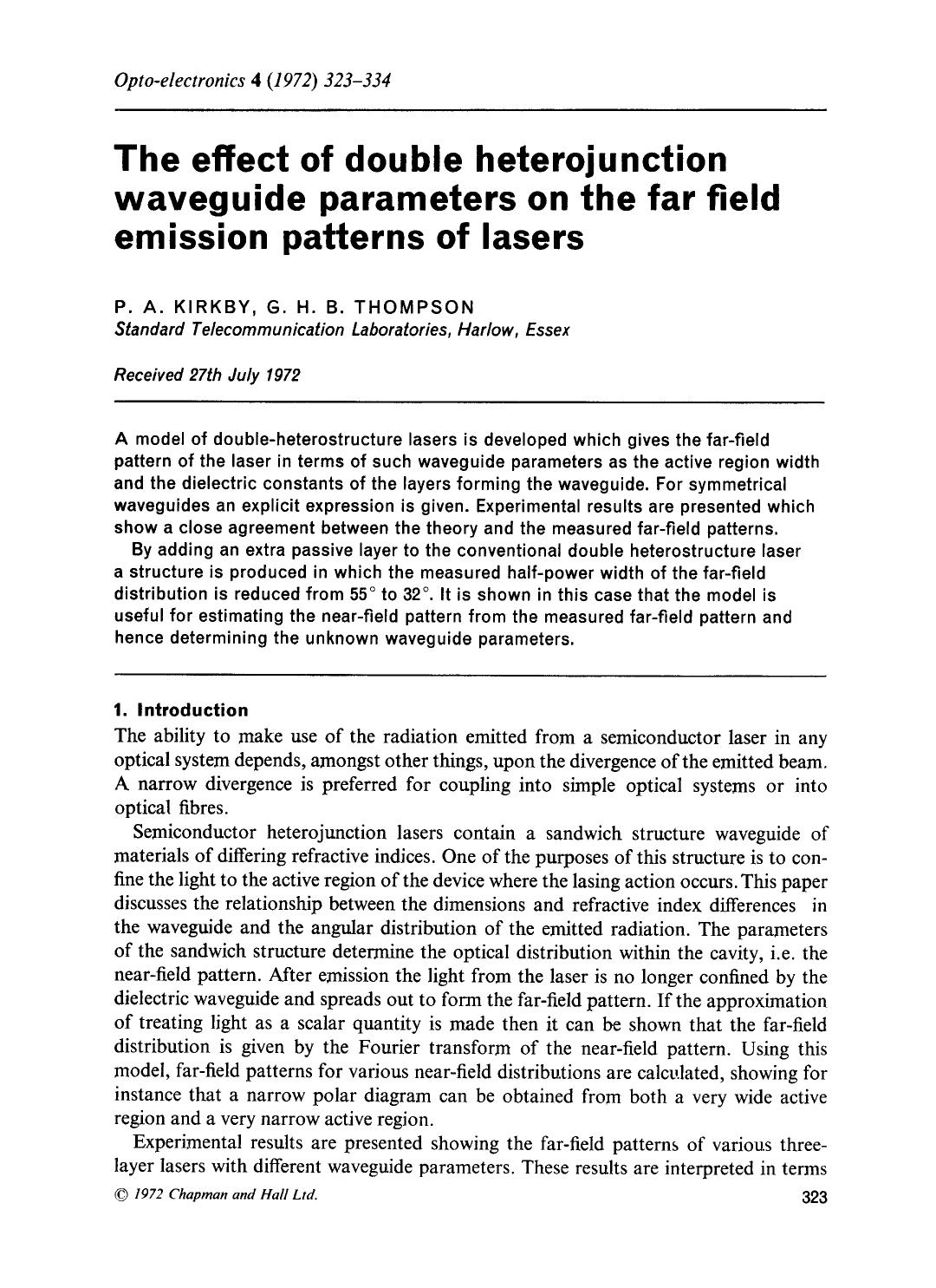 The effect of double heterojunction waveguide parameters on the far field emission patterns of lasers by Unknown