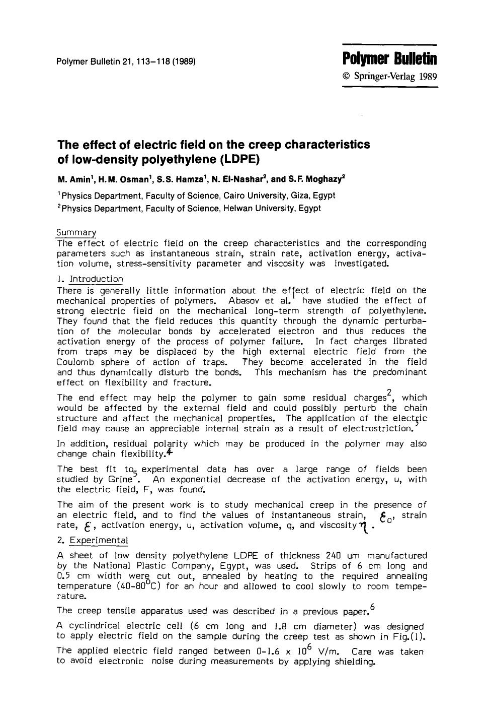 The effect of electric field on the creep characteristics of low-density polyethylene (LDPE) by Unknown