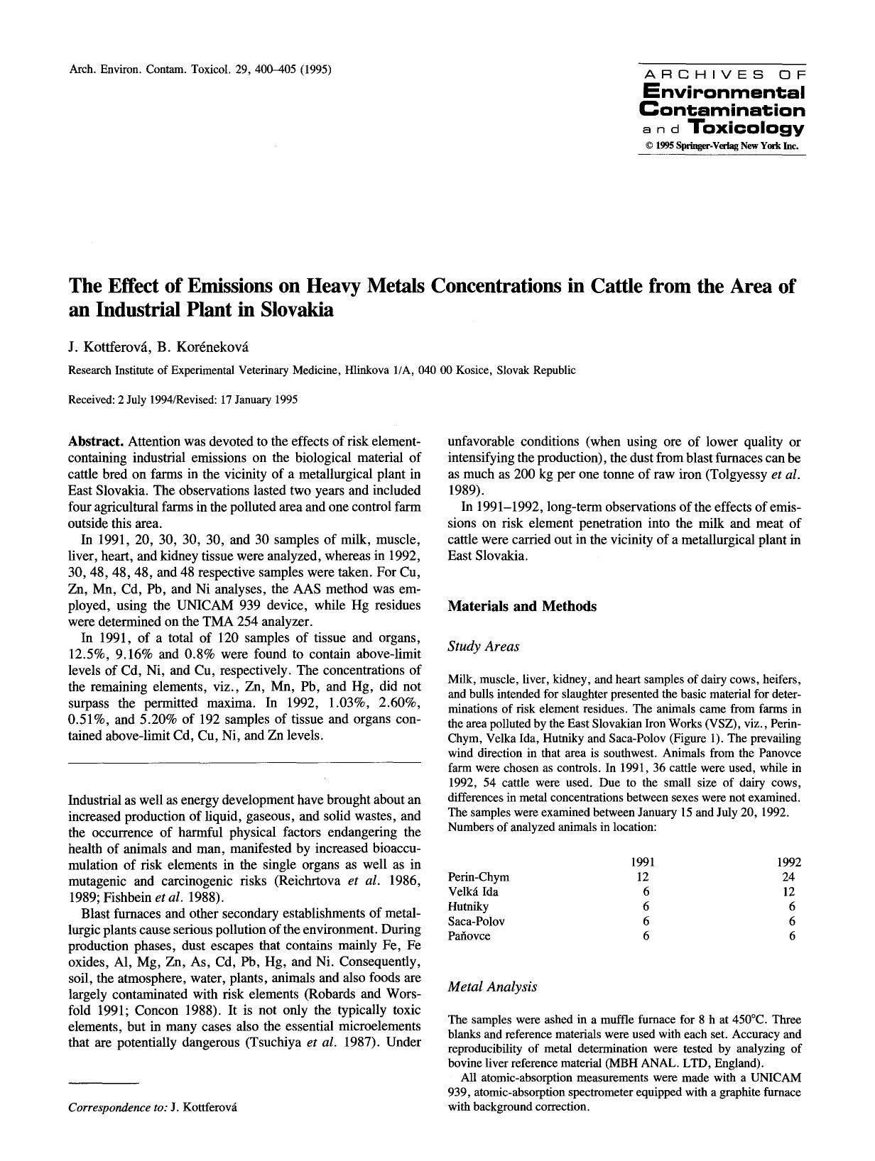 The effect of emissions on heavy metals concentrations in cattle from the area of an industrial plant in Slovakia by Unknown