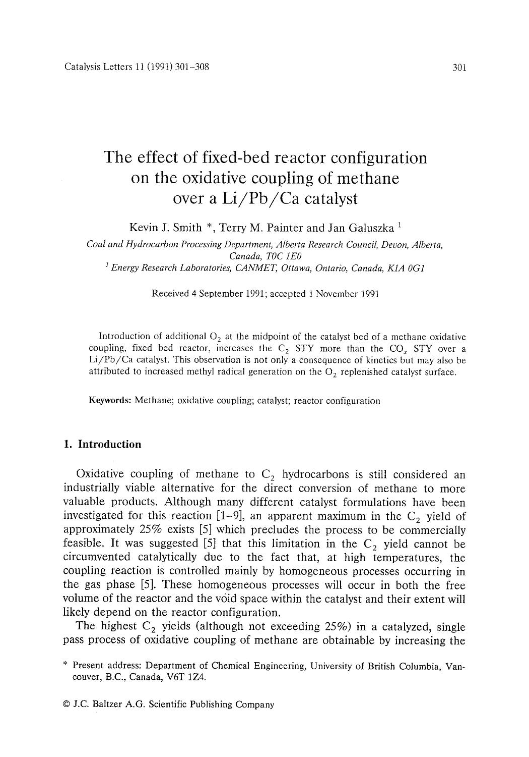 The effect of fixed-bed reactor configuration on the oxidative coupling of methane over a LiPbCa catalyst by Unknown