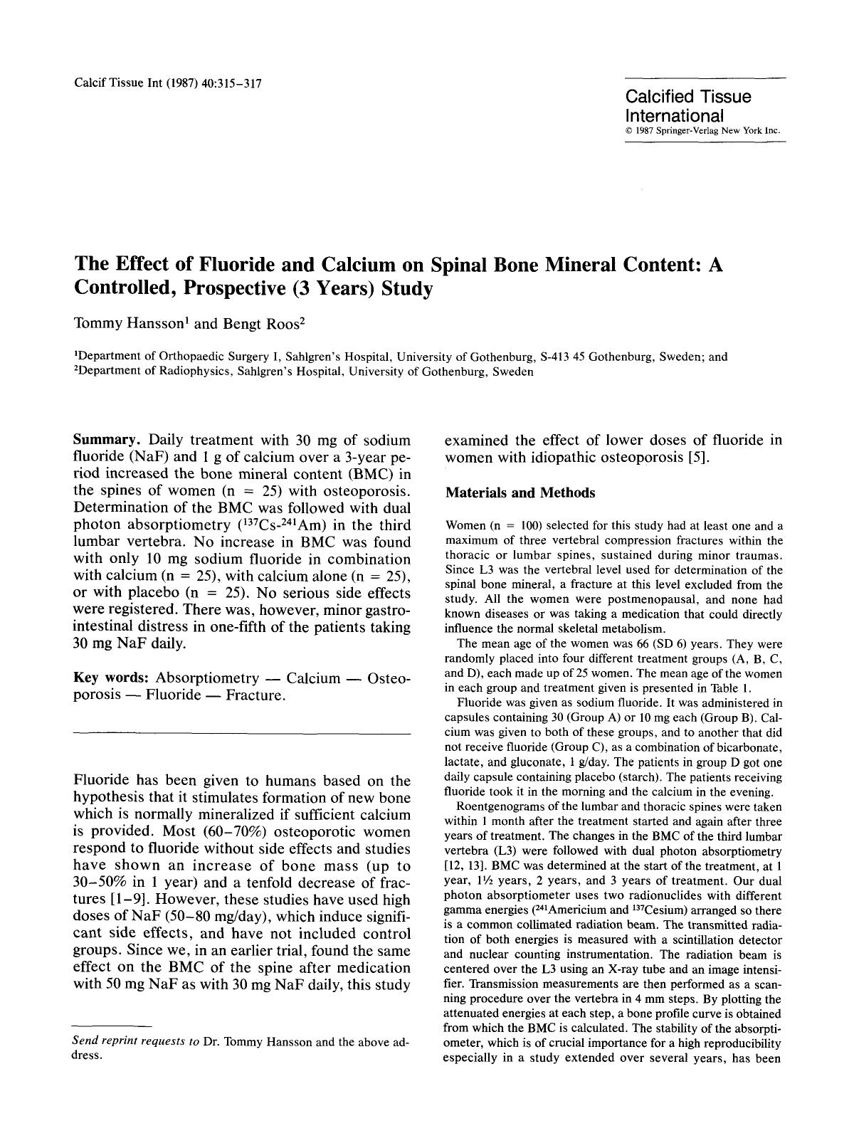 The effect of fluoride and calcium on spinal bone mineral content: A controlled, prospective (3 years) study by Unknown