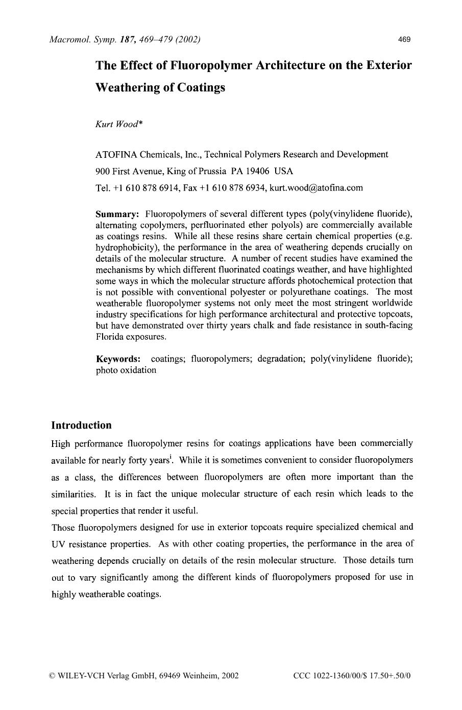 The effect of fluoropolymer architecture on the exterior weathering of coatings by Unknown