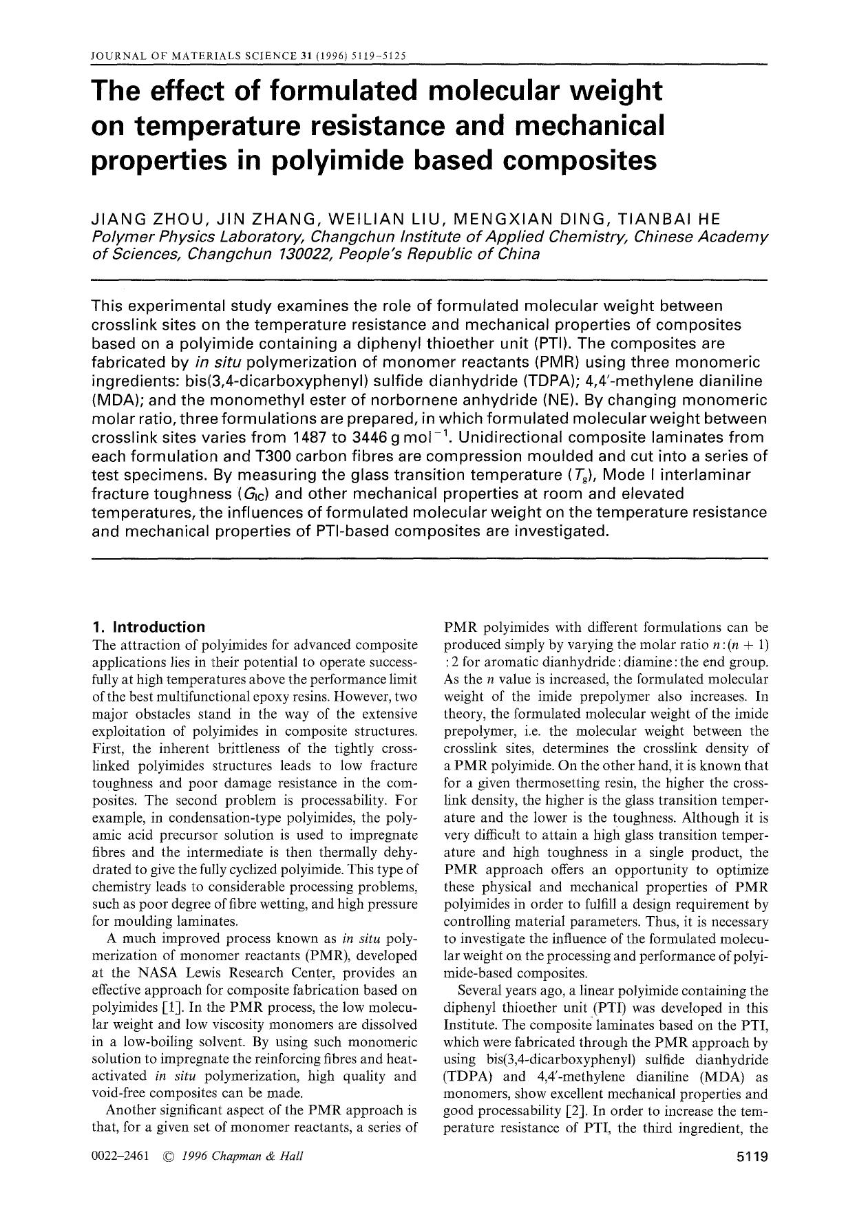 The effect of formulated molecular weight on temperature resistance and mechanical properties in polyimide based composites by Unknown