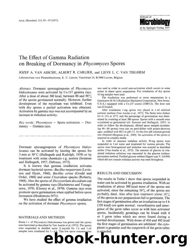 The effect of gamma radiation on breaking of dormancy in <Emphasis Type="Italic">Phycomyces<Emphasis> spores by Unknown