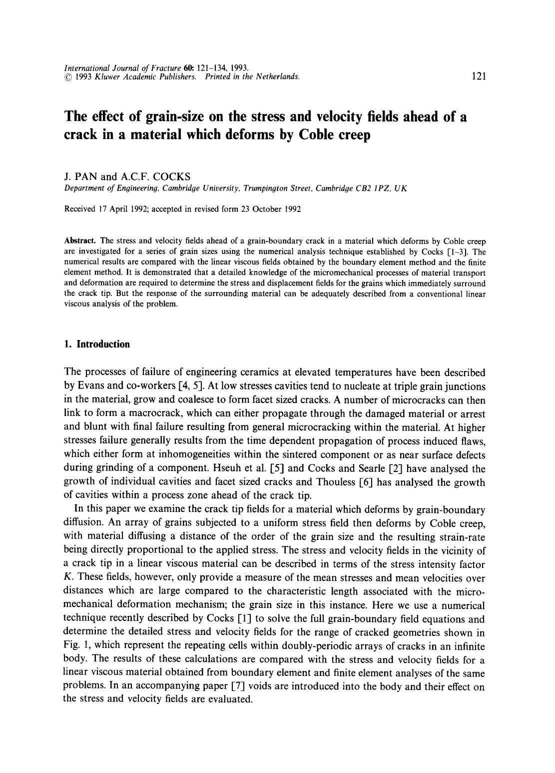 The effect of grain-size on the stress and velocity fields ahead of a crack in a material which deforms by Coble creep by Unknown