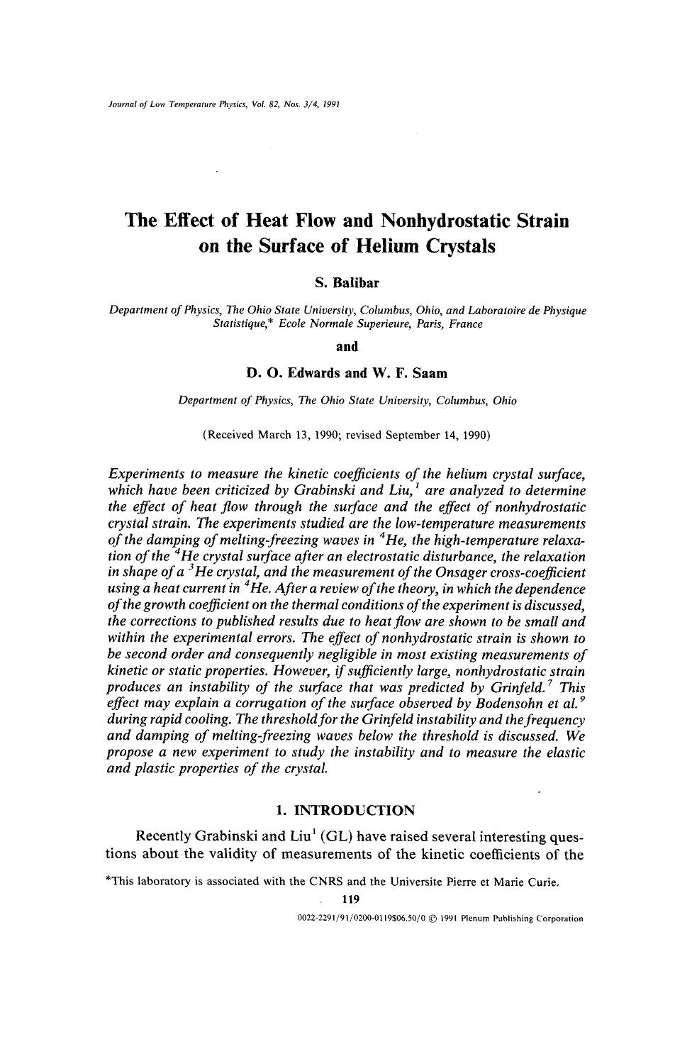 The effect of heat flow and nonhydrostatic strain on the surface of helium crystals by Unknown