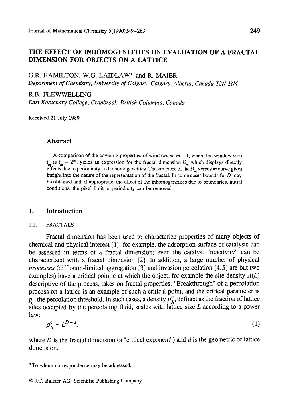 The effect of inhomogeneities on evaluation of a fractal dimension for objects on a lattice by Unknown
