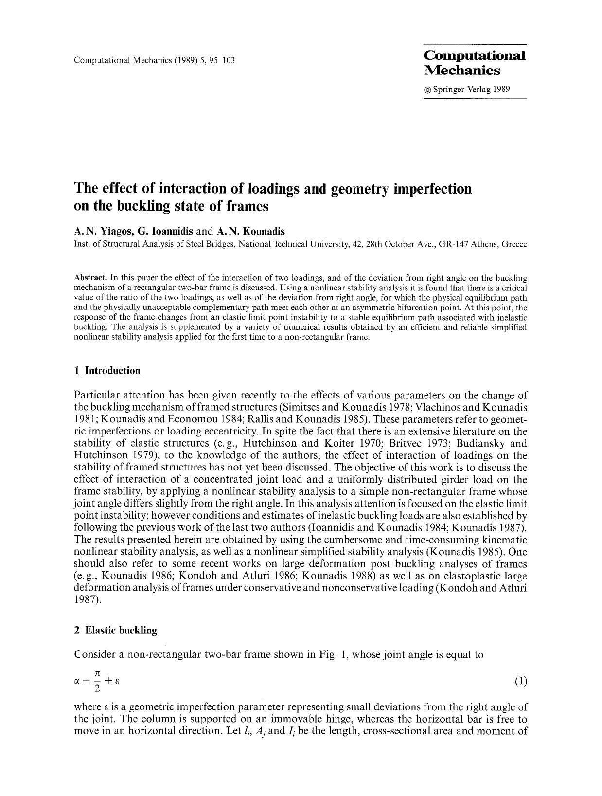 The effect of interaction of loadings and geometry imperfection on the buckling state of frames by Unknown
