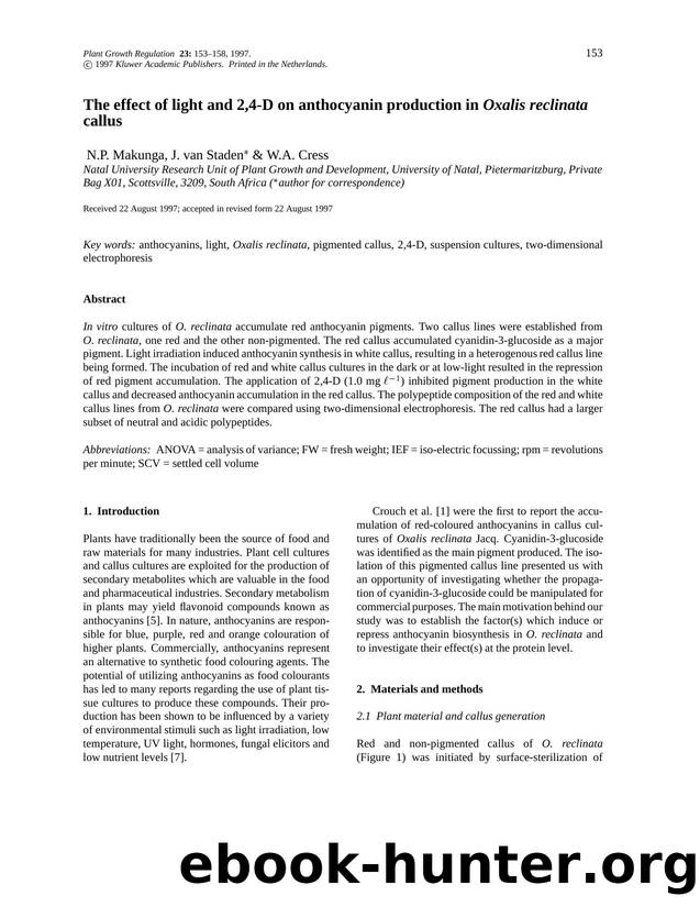The effect of light and 2,4-D on anthocyanin production in Oxalis reclinata callus by Unknown