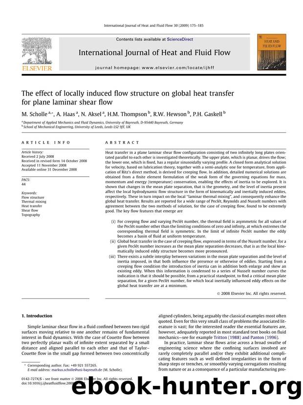 The effect of locally induced flow structure on global heat transfer for plane laminar shear flow by M. Scholle; A. Haas; N. Aksel; H.M. Thompson; R.W. Hewson; P.H. Gaskell