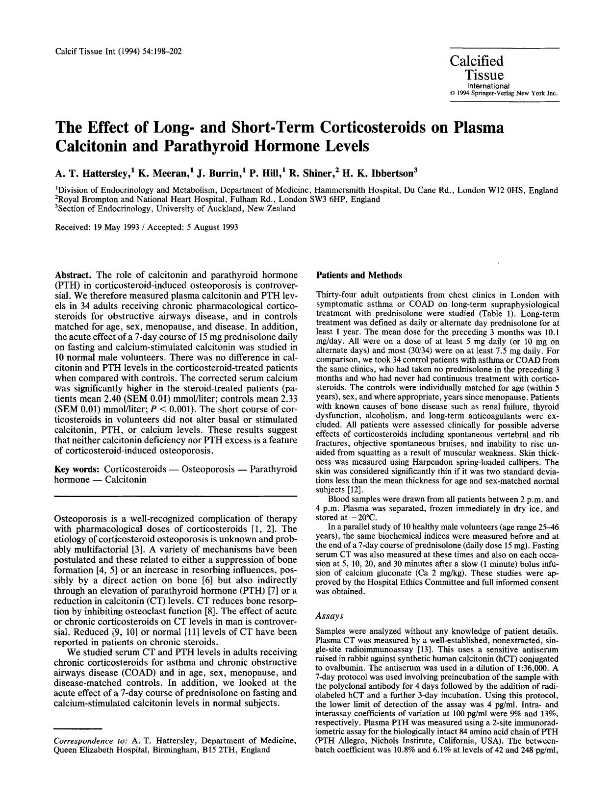 The effect of long-and short-term corticosteroids on plasma calcitonin and parathyroid hormone levels by Unknown