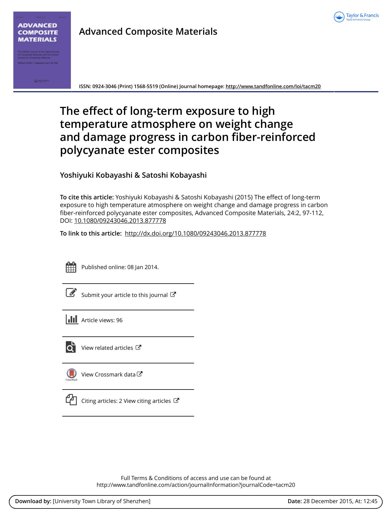 The effect of long-term exposure to high temperature atmosphere on weight change and damage progress in carbon fiber-reinforced polycyanate ester composites by Yoshiyuki Kobayashi