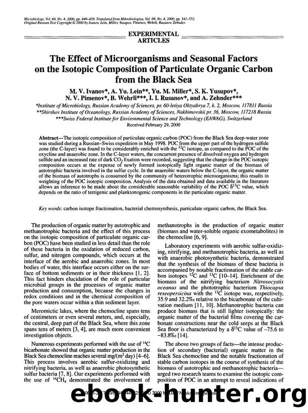The effect of microorganisms and seasonal factors on the isotopic composition of particulate organic carbon from the black sea by Unknown
