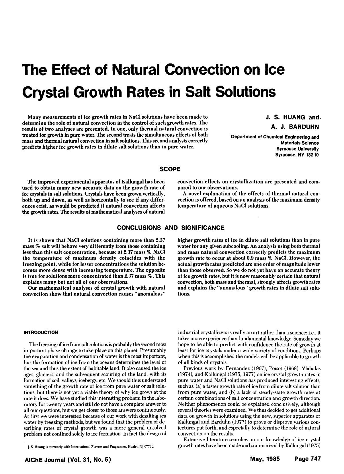 The effect of natural convection on ice crystal growth rates in salt solutions by Unknown