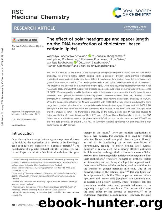 The effect of polar headgroups and spacer length on the DNA transfection of cholesterol-based cationic lipids by unknow