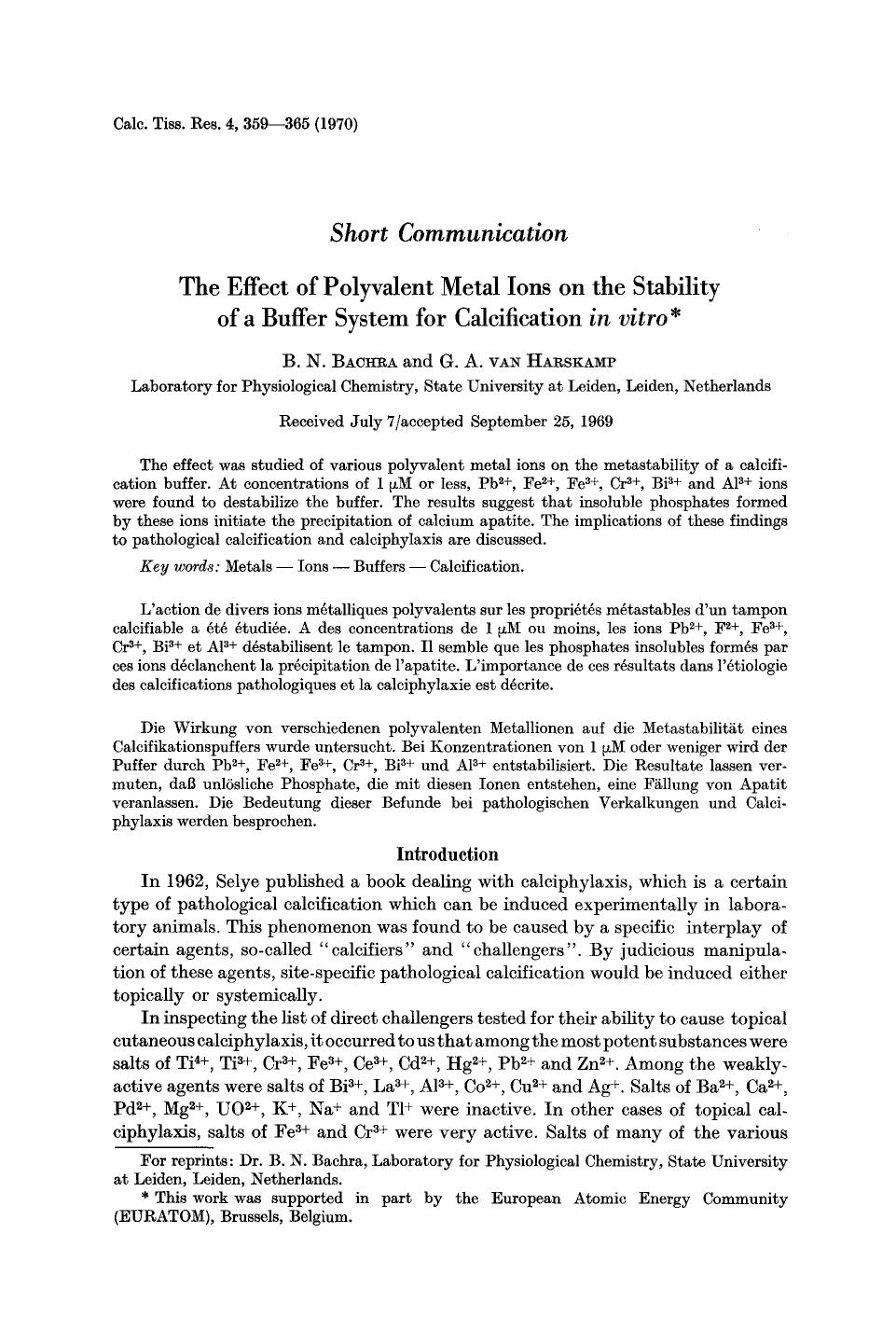 The effect of polyvalent metal ions on the stability of a buffer system for calcification <Emphasis Type="Italic">in vitro <Emphasis> by Unknown