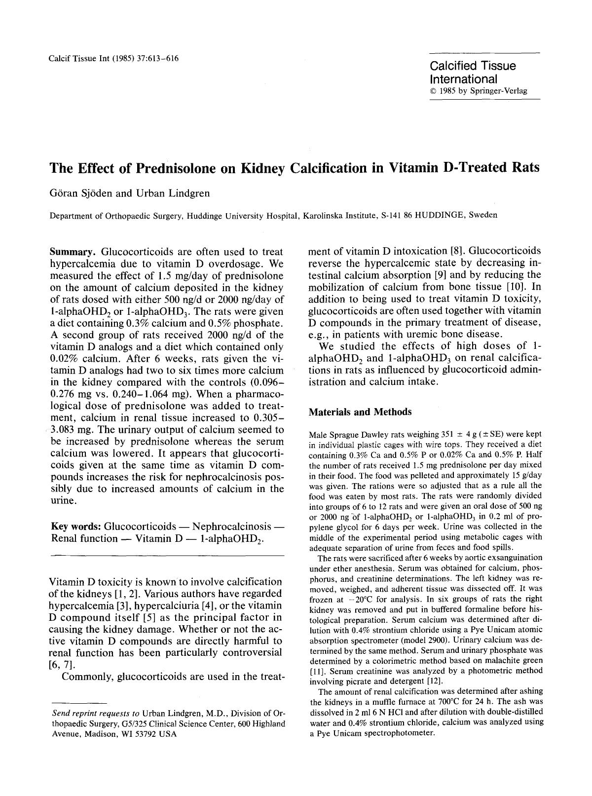 The effect of prednisolone on kidney calcification in vitamin D-treated rats by Unknown