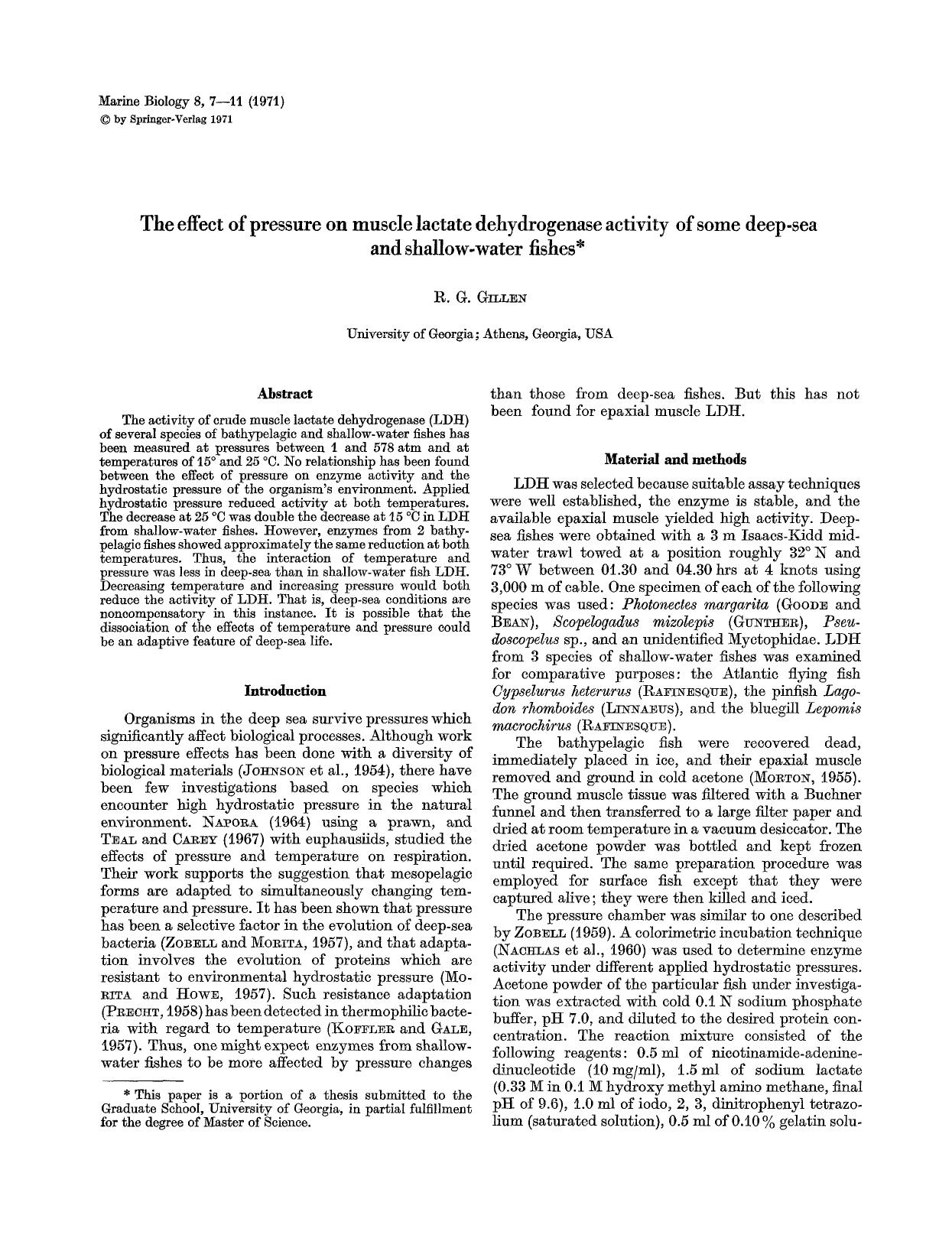 The effect of pressure on muscle lactate dehydrogenase activity of some deep-sea and shallow-water fishes by Unknown