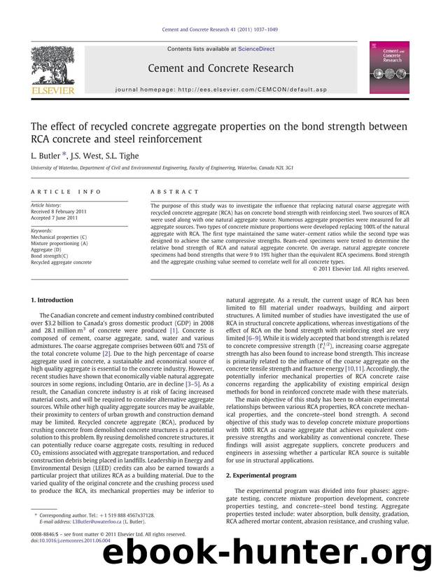 The effect of recycled concrete aggregate properties on the bond strength between RCA concrete and steel reinforcement by L. Butler & J.S. West & S.L. Tighe