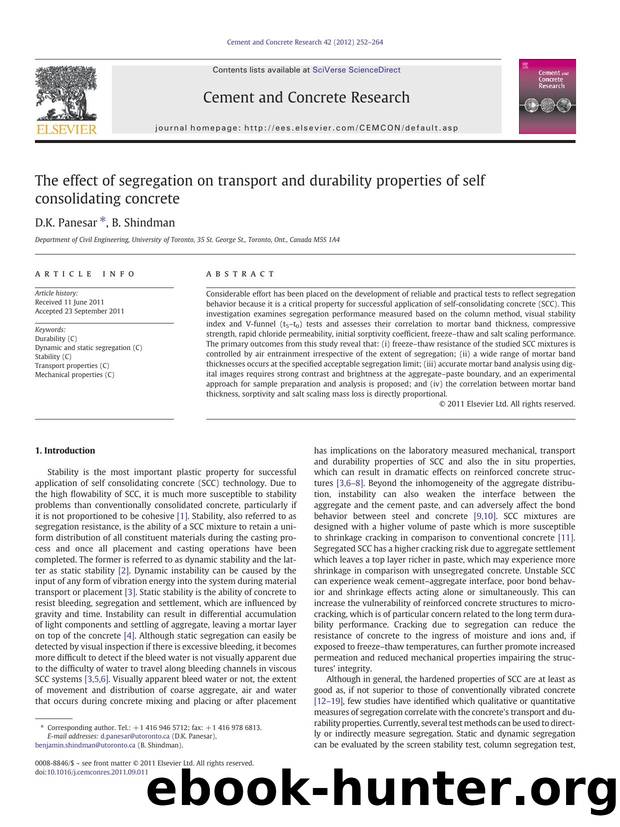 The effect of segregation on transport and durability properties of self consolidating concrete by D.K. Panesar & B. Shindman